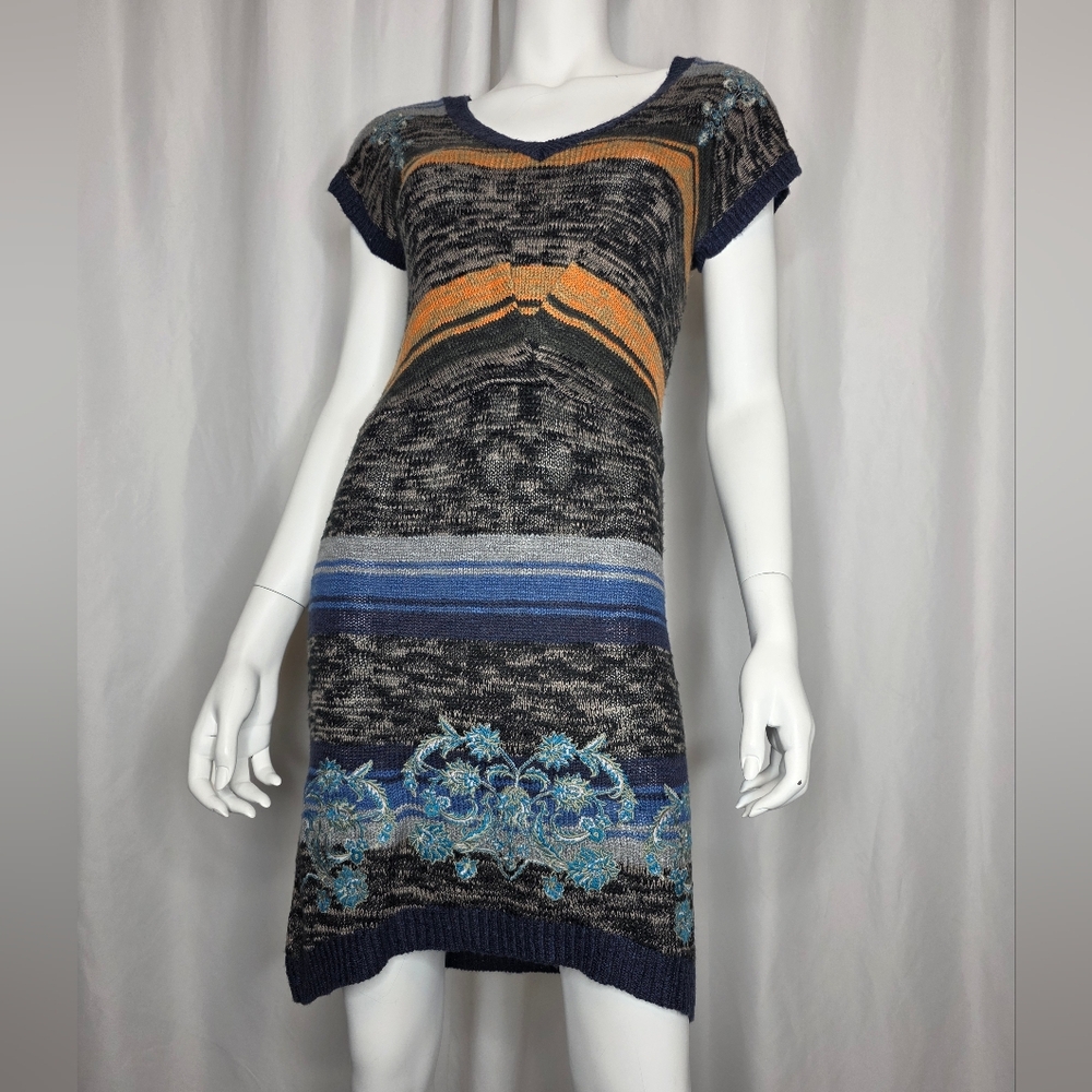 Gypsy05 Multicolor Knit Dress with Floral Accents